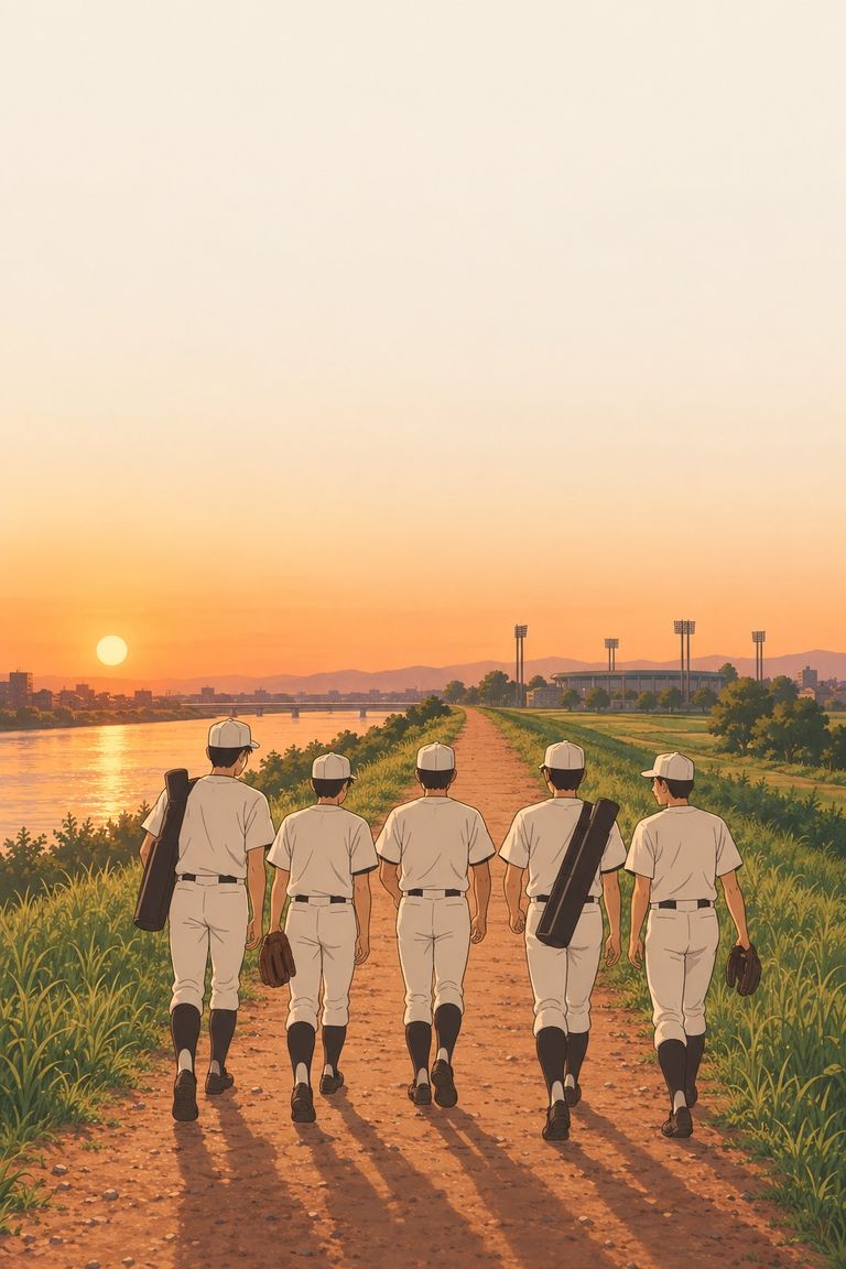 夕暮れのグラウンドに立つ監督